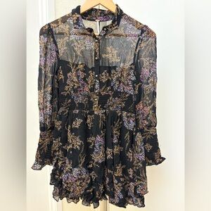 Free People Black and Purple Floral Top